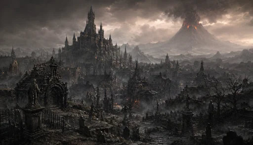 Where ash buries gardens and graves keep company.